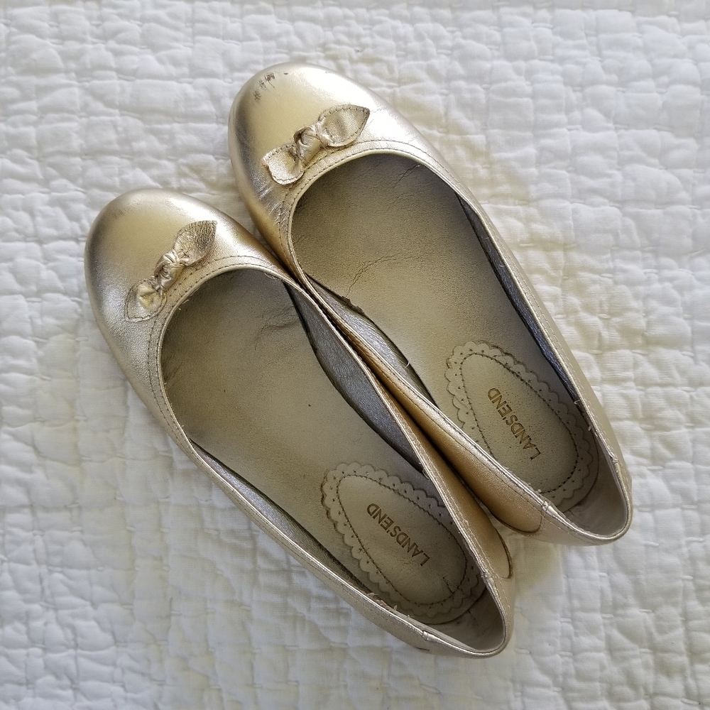 Lands' End Gold Bow Ballet Flats size 4